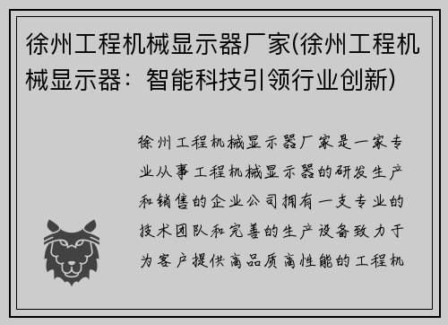 徐州工程机械显示器厂家(徐州工程机械显示器:智能科技引领行业创新)